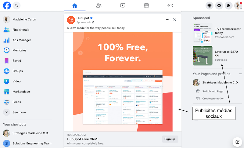 Exemples de publicités digitales dans les médias sociaux